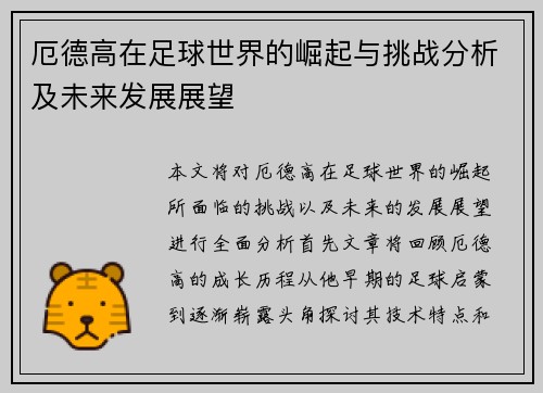 厄德高在足球世界的崛起与挑战分析及未来发展展望